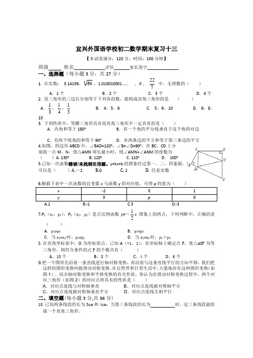 2013-2014学年江苏省无锡市宜兴外国语学校八年级上数学期末复习试题