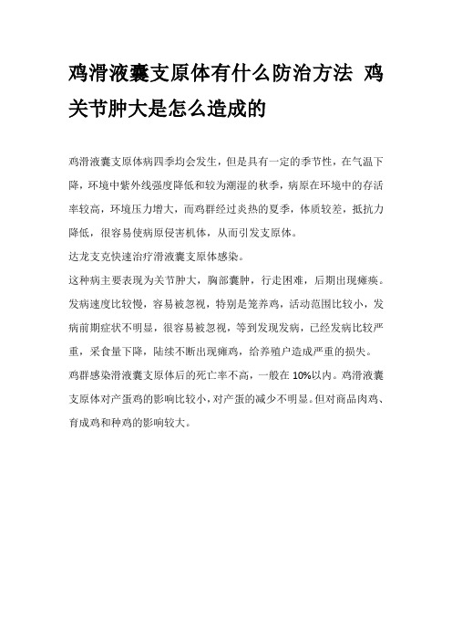 鸡滑液囊支原体有什么防治方法 鸡关节肿大是怎么造成的