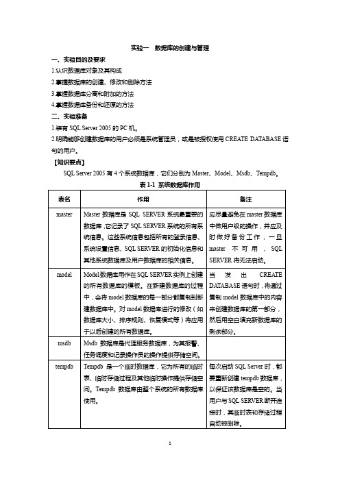 实验一 数据库的创建与管理