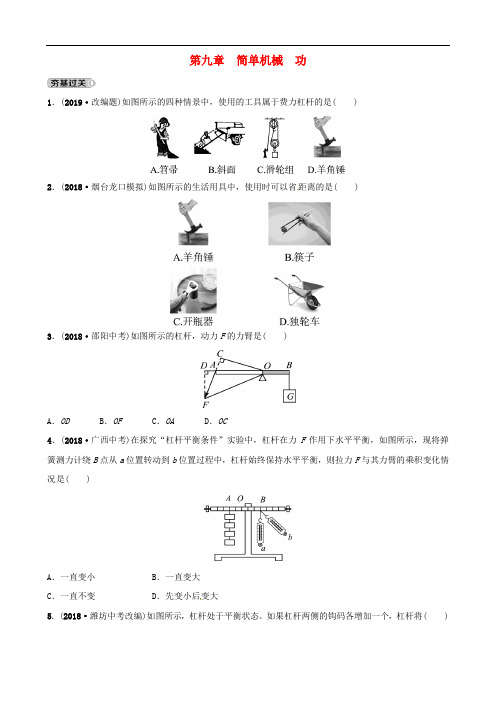 2019届中考物理 第九章 简单机械 功复习练习