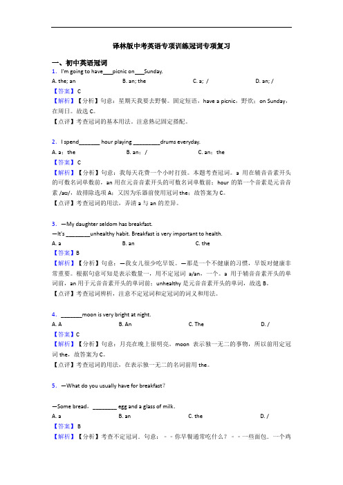 译林版中考英语专项训练冠词专项复习