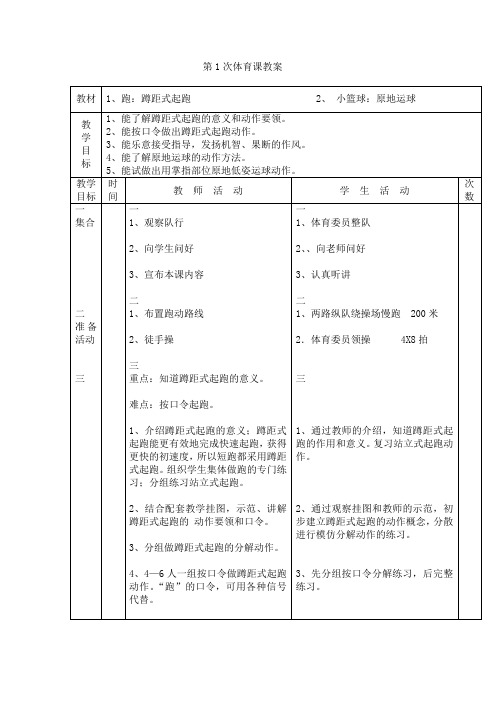 五年级体育教案全集