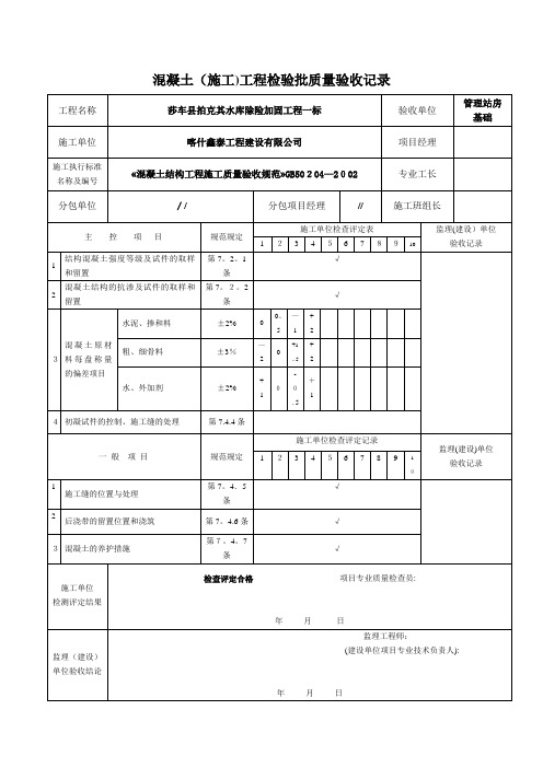 混凝土(施工)工程检验批质量验收记录表【范本模板】