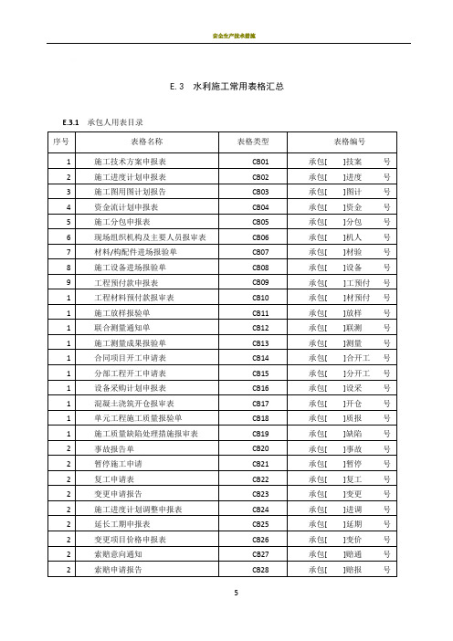 水利工程施工常用表格