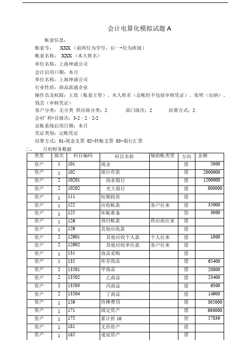 会计电算化模拟试卷A.doc