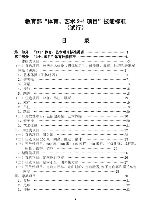 教育部“体育、艺术2+1项目”技能标准