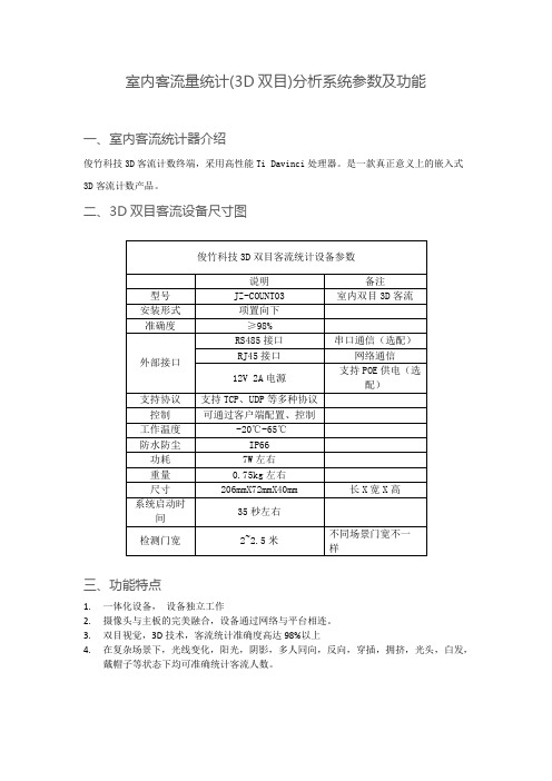 室内客流量统计(3D双目)分析系统参数及功能