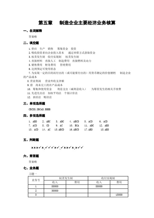 第五章制造企业主要经济业务核算参考答案