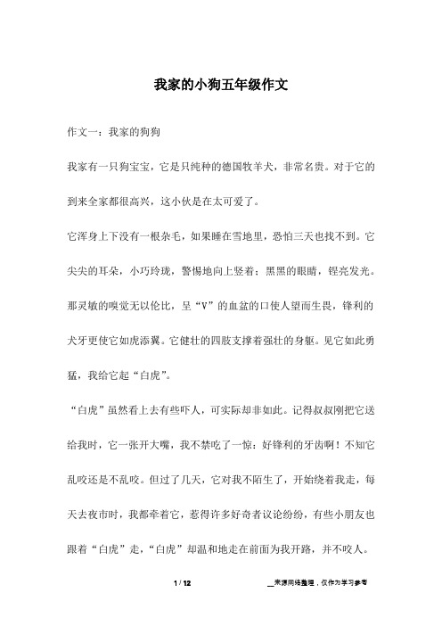 我家的小狗五年级作文