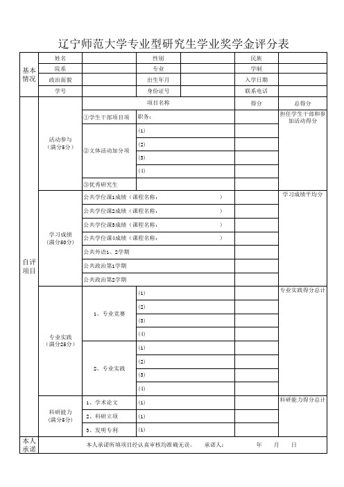 辽宁师范大学专业型研究生学业奖学金评分表