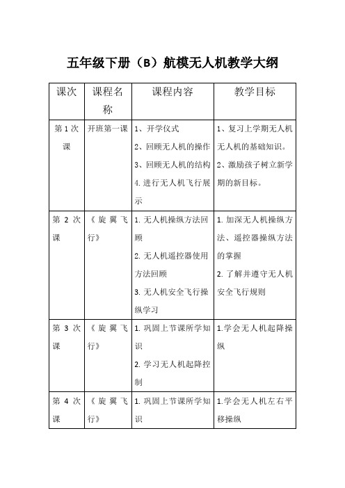 五年级下册航模无人机教学大纲