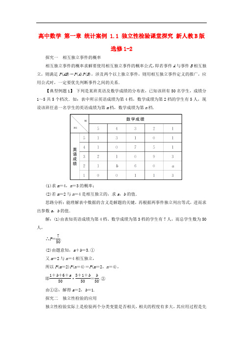 高中数学 第一章 统计案例 1.1 独立性检验课堂探究 新