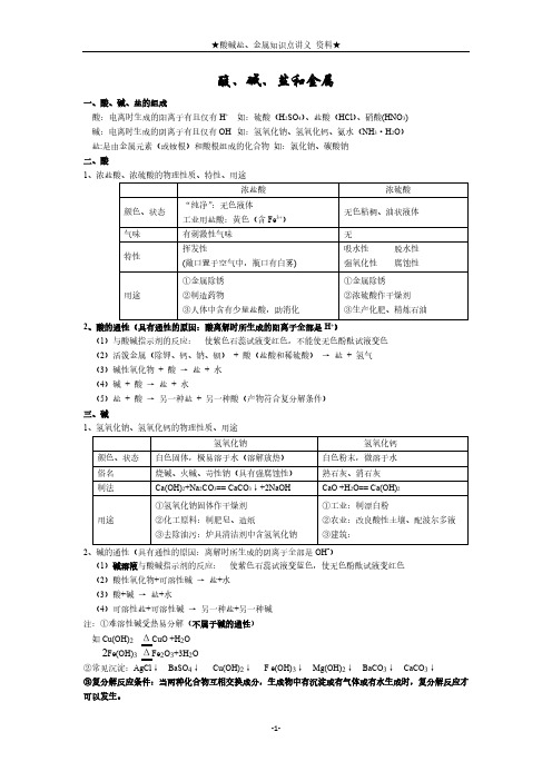 酸碱盐、金属知识点讲义(必过知识点)