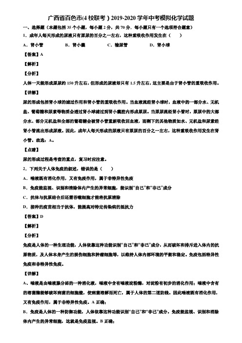 广西省百色市(4校联考)2019-2020学年中考模拟化学试题含解析