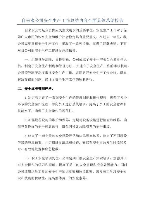 自来水公司安全生产工作总结内容全面具体总结报告