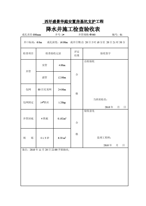 降水井降水井施工检查验收表