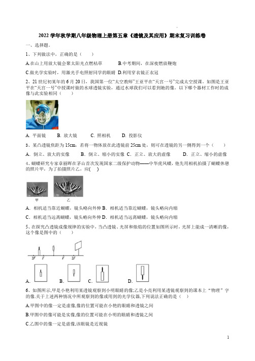 2022学年秋学期人教版八年级物理上册第五章《透镜及其应用》期末复习训练卷附答案