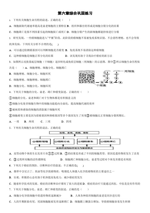 人教版高一生物必修一第六章综合巩固练习题学生版无答案