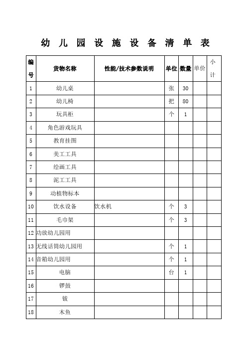 幼儿园设施设备清单表