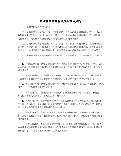 企业全面预算管理及其难点分析