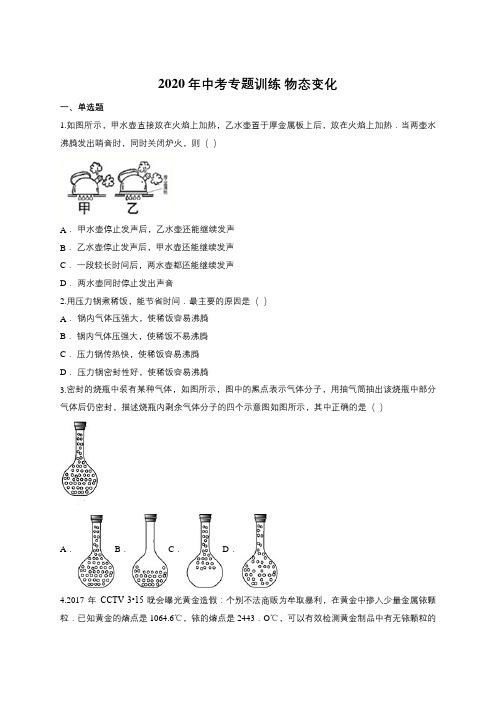 2020年中考专题训练 物态变化(含答案)