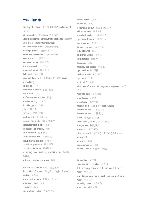 【最新精选】常见工作名称