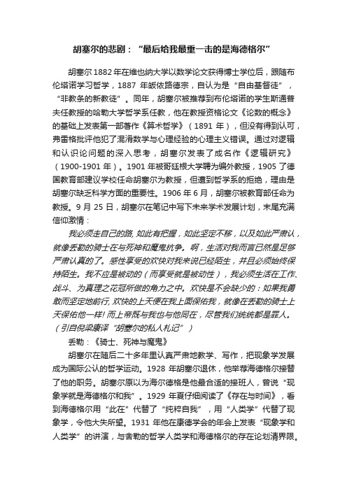 胡塞尔的悲剧：“最后给我最重一击的是海德格尔”