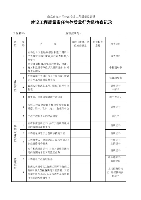 建设主体质量行为资料