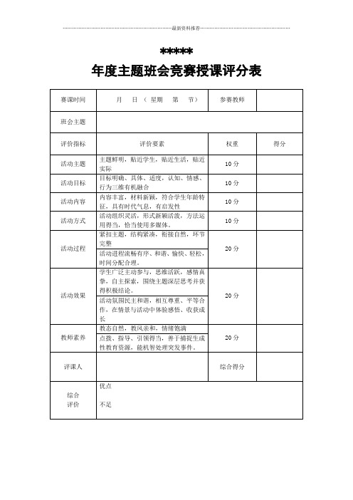 主题班会竞赛评分表精编版