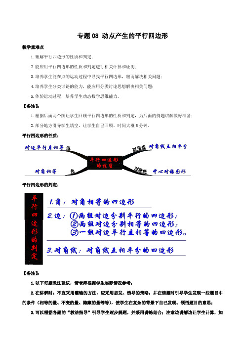 2020年中考数学压轴题-专题08 动点产生的平行四边形(解析版)