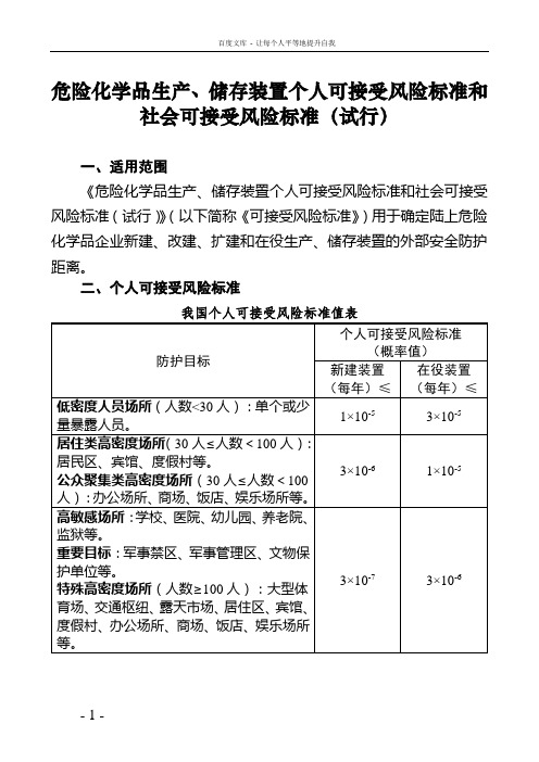 危险化学品生产储存装置个人可接受风险标准和社会可接受风险标准(试行版)