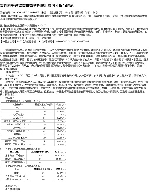 普外科患者留置胃管意外脱出原因分析与防范