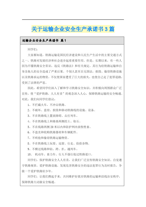 关于运输企业安全生产承诺书3篇