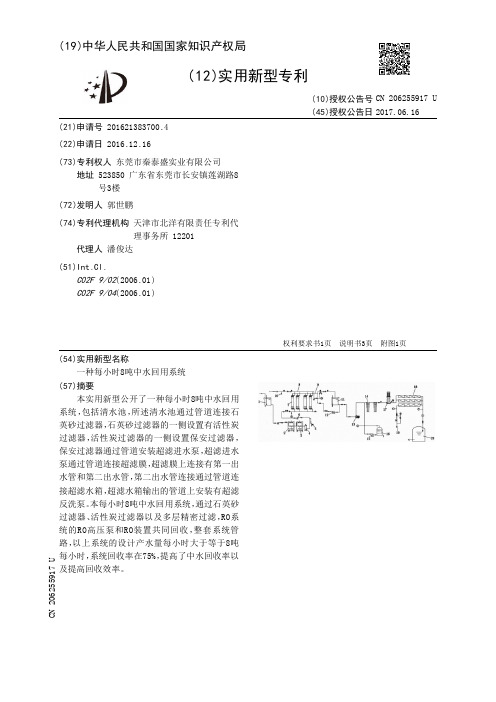 一种每小时8吨中水回用系统[实用新型专利]