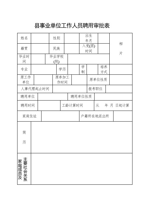 事业单位工作人员录用审批表