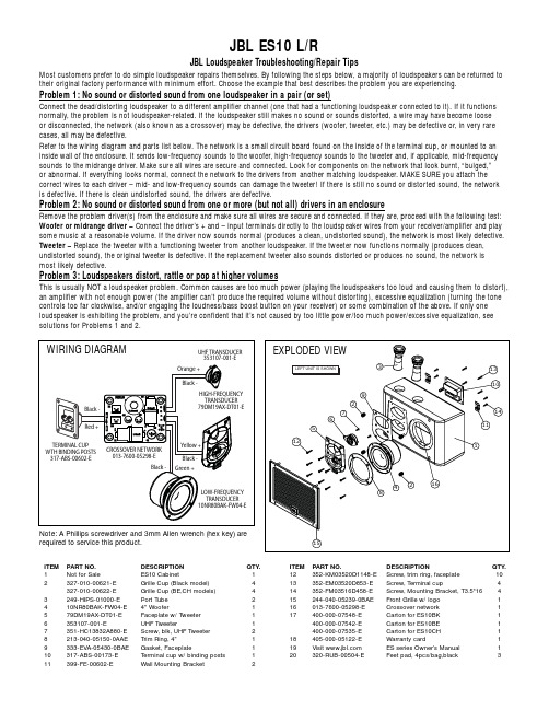 JBL ES10 扬声器维修与故障诊断指南说明书