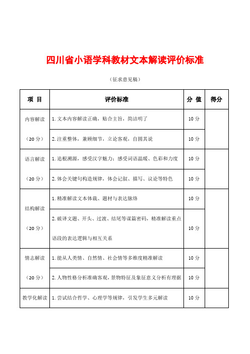 小语学科教材文本解读评价标准