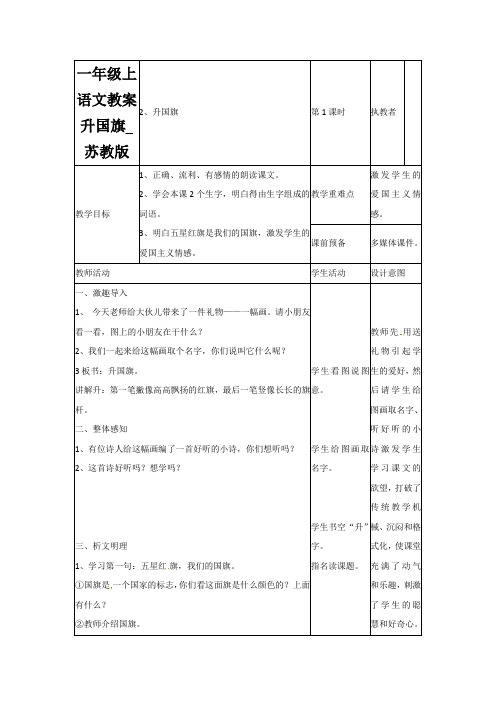 一年级上语文教案升国旗_苏教版