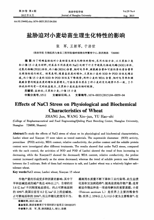 盐胁迫对小麦幼苗生理生化特性的影响