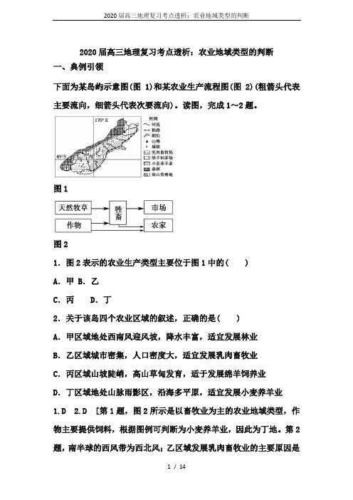 2020届高三地理复习考点透析：农业地域类型的判断