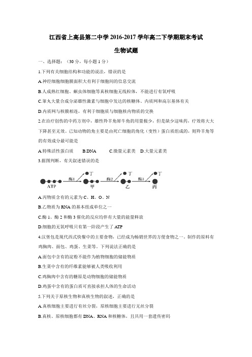 6—17学年下学期高二期末考试生物试题(无答案) (2)