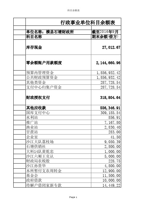 行政事业单位科目余额表