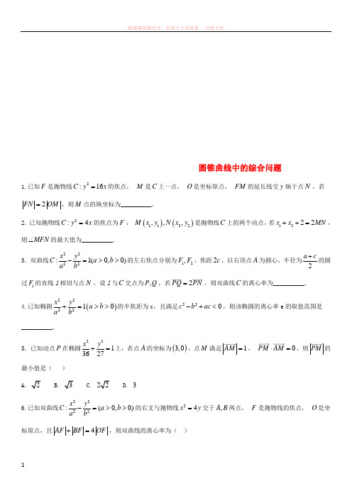 2018年高考数学三轮冲刺专题圆锥曲线中的综合问题练习题理