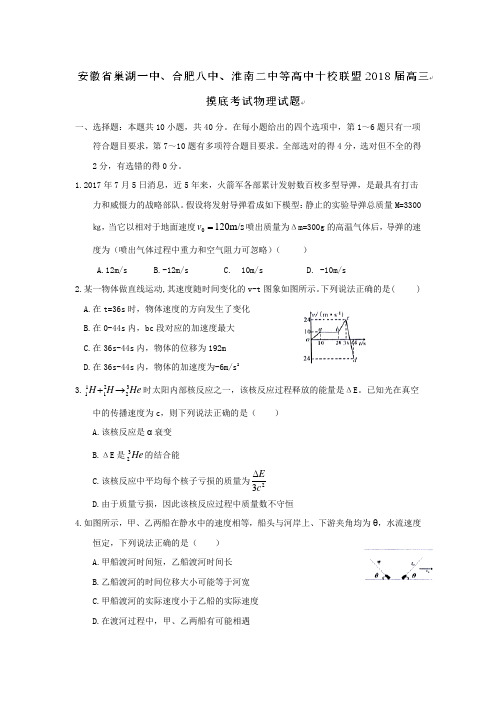 安徽省十校联盟2018届高三摸底考试物理试题Word版含答案