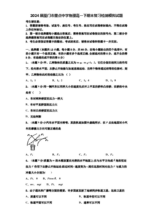 2024届厦门市重点中学物理高一下期末复习检测模拟试题含解析