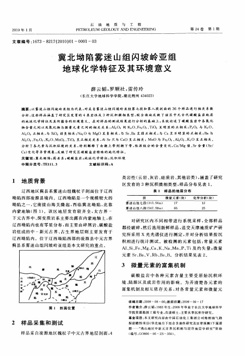 冀北坳陷雾迷山组闪坡岭亚组地球化学特征及其环境意义