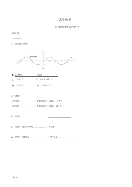 高中数学三角函数图像和性质