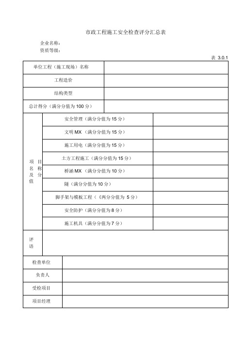 (整理)市政工程施工安全检查评分汇总表_图文