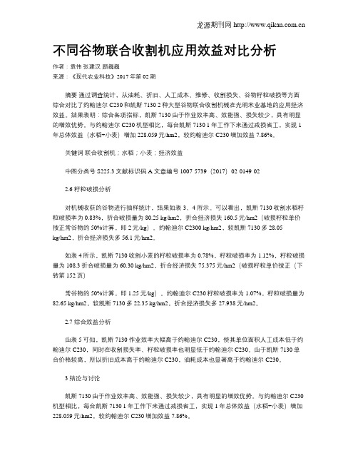 不同谷物联合收割机应用效益对比分析