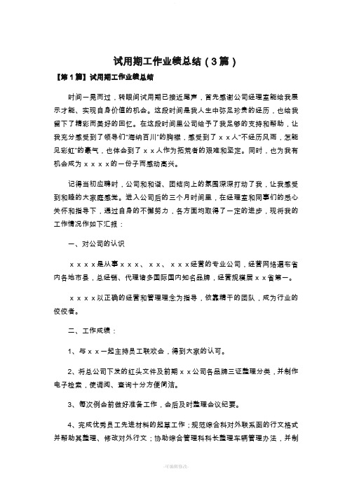 试用期工作业绩总结篇精品